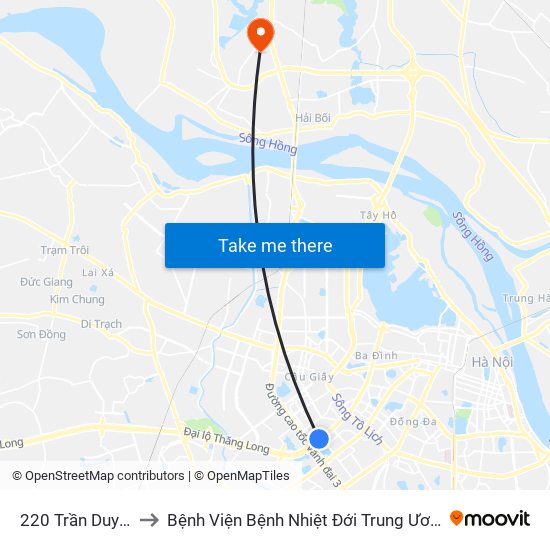 220 Trần Duy Hưng to Bệnh Viện Bệnh Nhiệt Đới Trung Ương (Cơ Sở 2) map