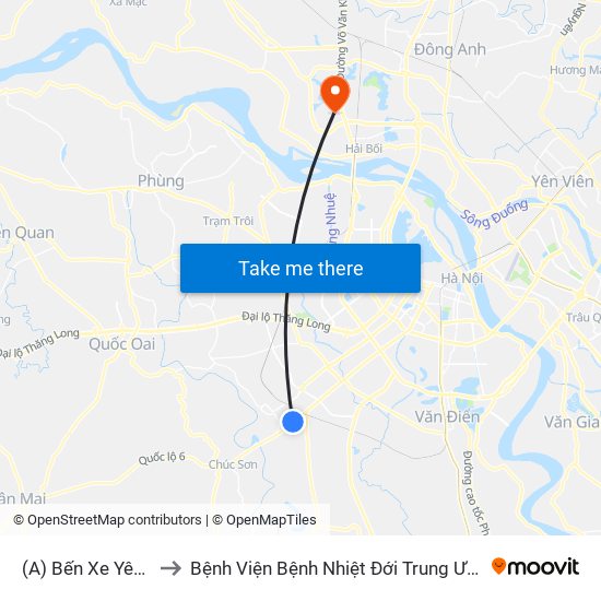 (A) Bến Xe Yên Nghĩa to Bệnh Viện Bệnh Nhiệt Đới Trung Ương (Cơ Sở 2) map