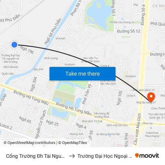 Cổng Trường Đh Tài Nguyên Môi Trường to Trường Đại Học Ngoại Ngữ - Đhqghn map