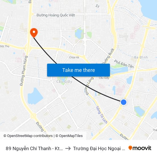 89 Nguyễn Chí Thanh - Ktx Đại Học Luật to Trường Đại Học Ngoại Ngữ - Đhqghn map