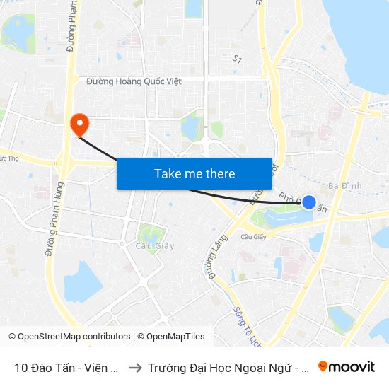 10 Đào Tấn - Viện Vật Lý to Trường Đại Học Ngoại Ngữ - Đhqghn map