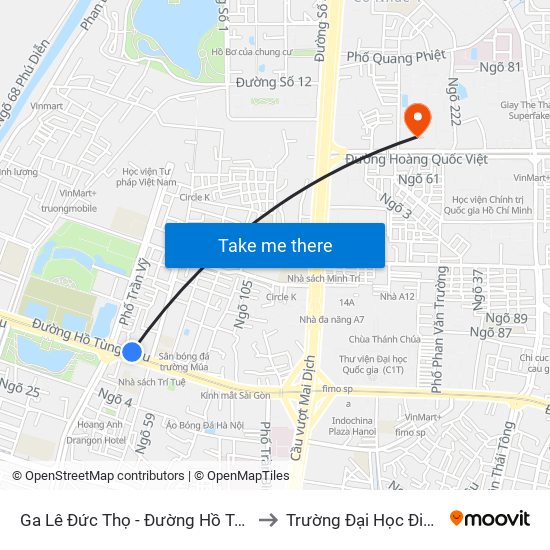 Ga Lê Đức Thọ - Đường Hồ Tùng Mậu to Trường Đại Học Điện Lực map