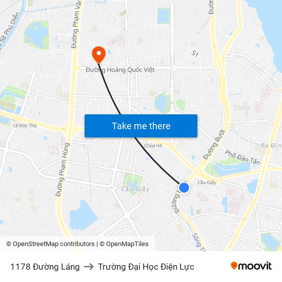 1178 Đường Láng to Trường Đại Học Điện Lực map