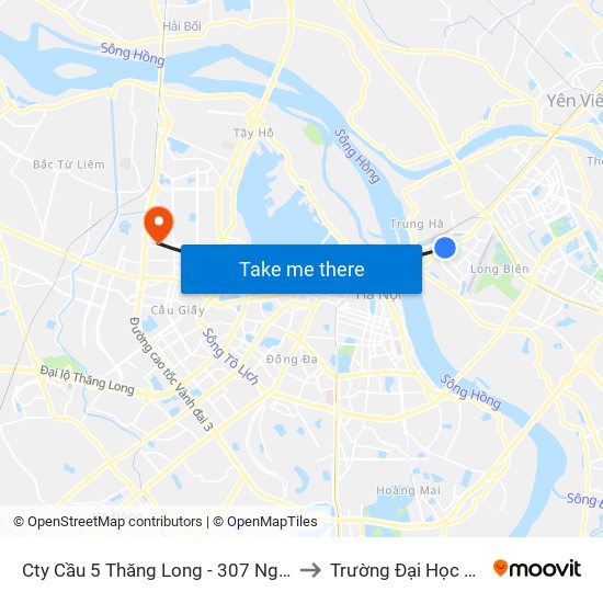 Cty Cầu 5 Thăng Long - 307 Nguyễn Văn Cừ to Trường Đại Học Điện Lực map