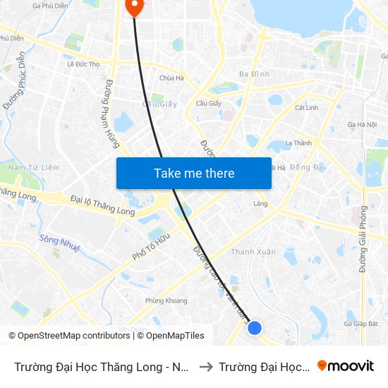 Trường Đại Học Thăng Long - Nghiêm Xuân Yêm to Trường Đại Học Điện Lực map