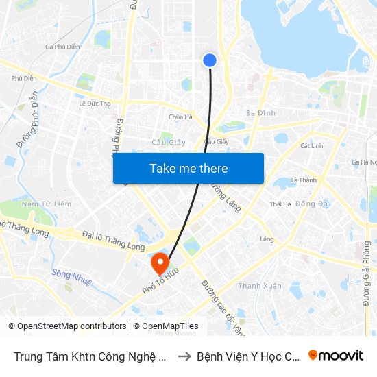 Trung Tâm Khtn Công Nghệ Quốc Gia - 18 Hoàng Quốc Việt to Bệnh Viện Y Học Cổ Truyền Bộ Công An map