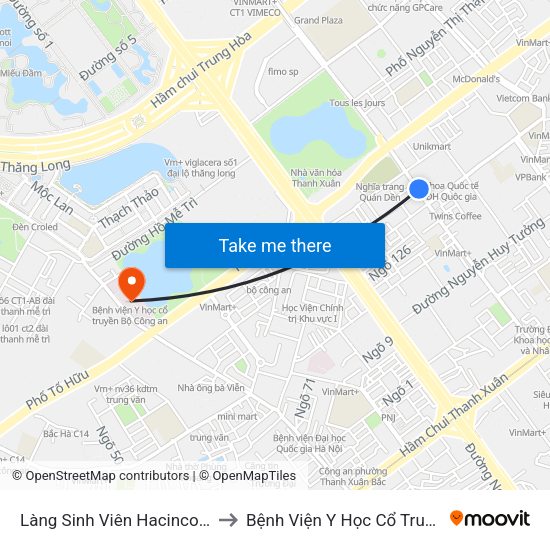 Làng Sinh Viên Hacinco - Nguyễn Tuân to Bệnh Viện Y Học Cổ Truyền Bộ Công An map