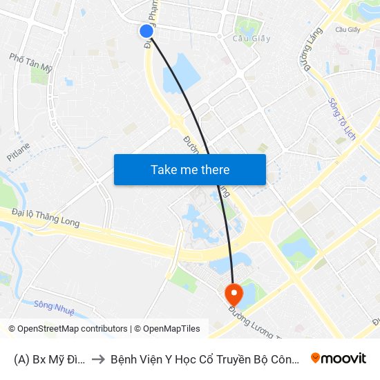 (A) Bx Mỹ Đình to Bệnh Viện Y Học Cổ Truyền Bộ Công An map