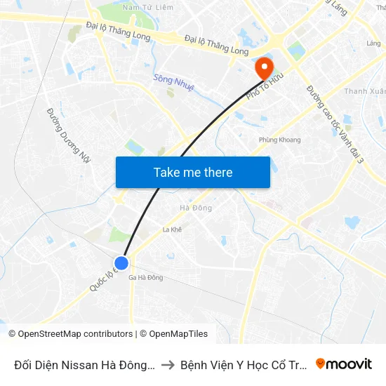 Đối Diện Nissan Hà Đông - Nhà Ga Văn Khê to Bệnh Viện Y Học Cổ Truyền Bộ Công An map
