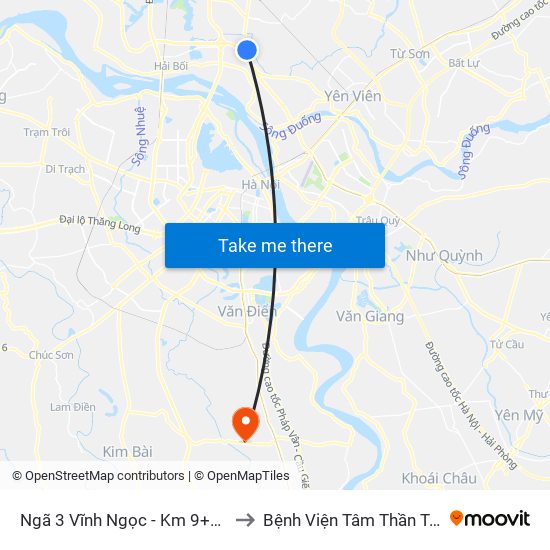 Ngã 3 Vĩnh Ngọc - Km 9+230 Quốc Lộ 3 to Bệnh Viện Tâm Thần Trung Ương 1 map