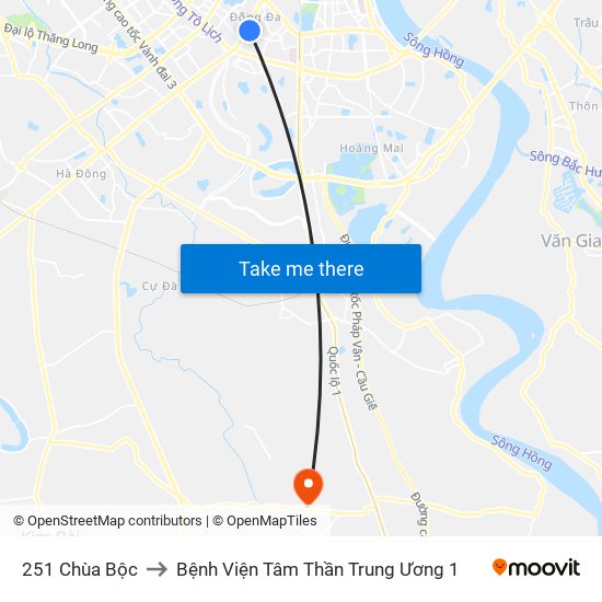 251 Chùa Bộc to Bệnh Viện Tâm Thần Trung Ương 1 map