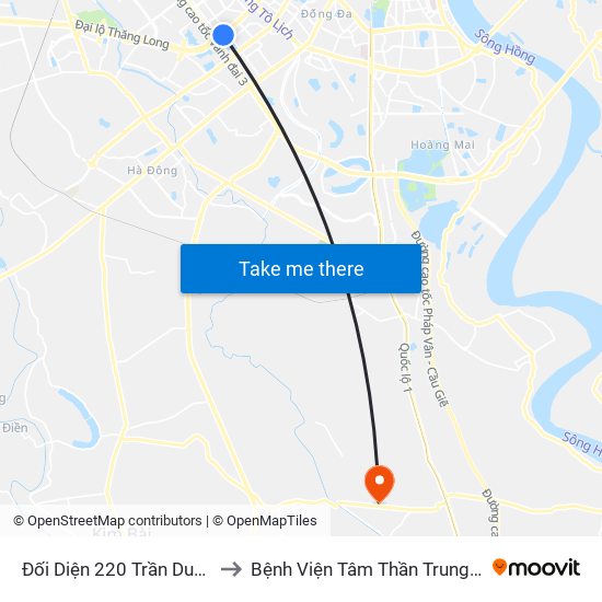 Đối Diện 220 Trần Duy Hưng to Bệnh Viện Tâm Thần Trung Ương 1 map