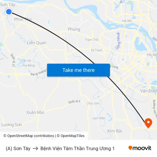 (A) Sơn Tây to Bệnh Viện Tâm Thần Trung Ương 1 map