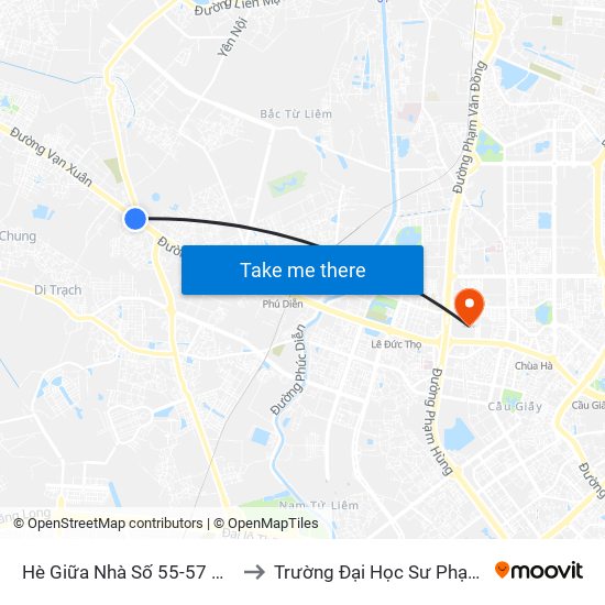 Hè Giữa Nhà Số 55-57 Phố Nhổn to Trường Đại Học Sư Phạm Hà Nội map
