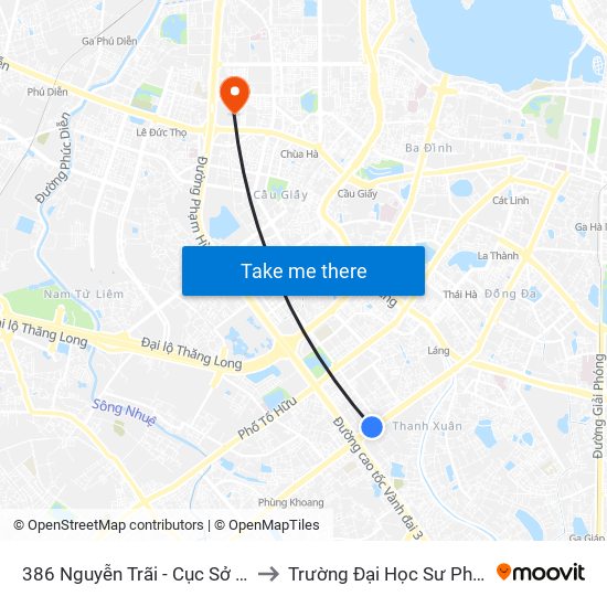 386 Nguyễn Trãi - Cục Sở Hữu Trí Tuệ to Trường Đại Học Sư Phạm Hà Nội map