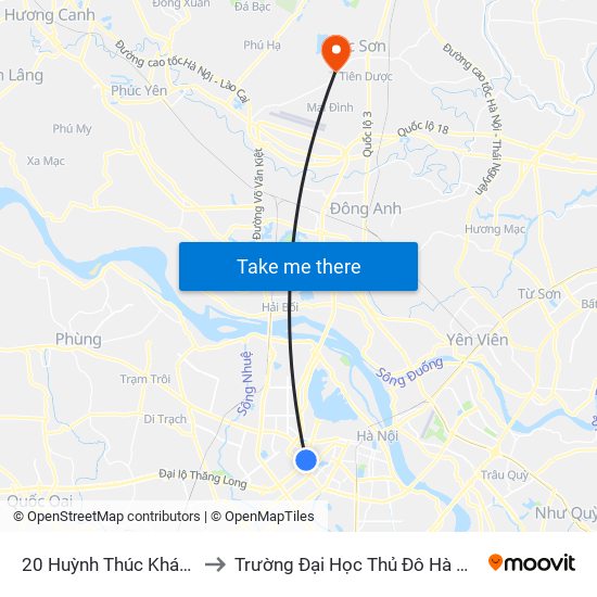 20 Huỳnh Thúc Kháng to Trường Đại Học Thủ Đô Hà Nội map