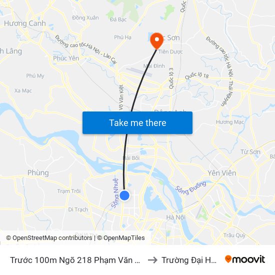 Trước 100m Ngõ 218 Phạm Văn Đồng (Đối Diện Công Viên Hòa Bình) to Trường Đại Học Thủ Đô Hà Nội map