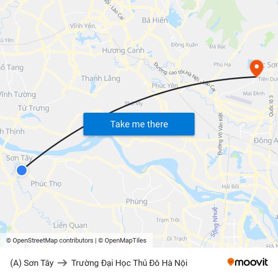 (A) Sơn Tây to Trường Đại Học Thủ Đô Hà Nội map