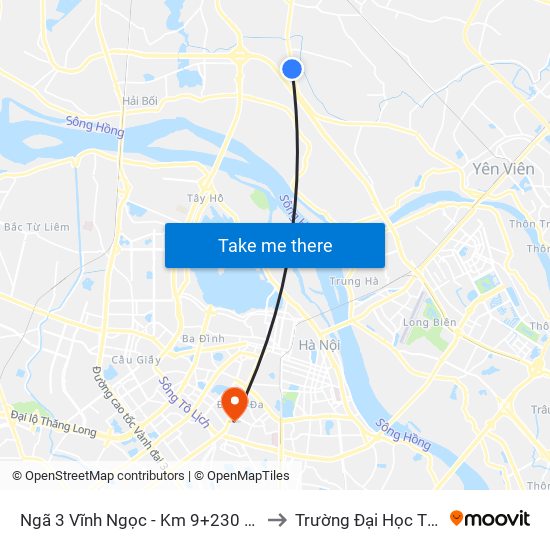 Ngã 3 Vĩnh Ngọc - Km 9+230 Quốc Lộ 3 to Trường Đại Học Thủy Lợi map