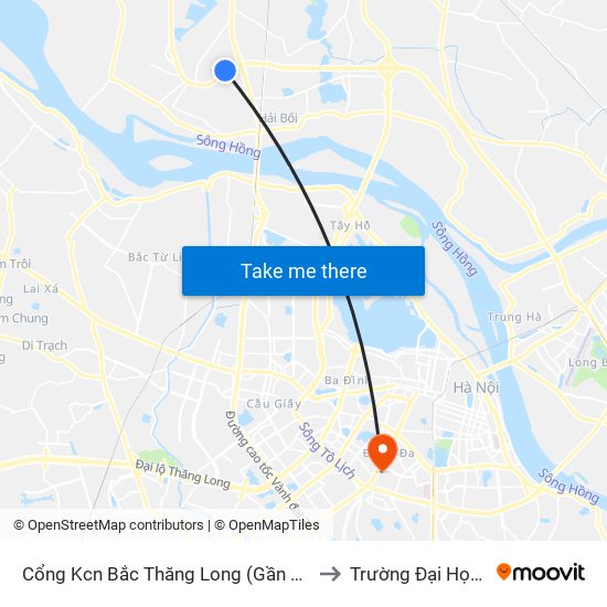 Cổng Kcn Bắc Thăng Long (Gần Cầu Vượt Bộ Hành) to Trường Đại Học Thủy Lợi map