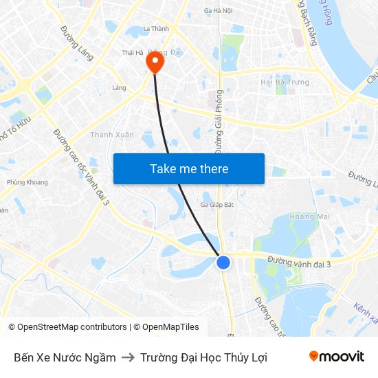 Bến Xe Nước Ngầm to Trường Đại Học Thủy Lợi map