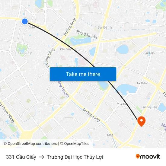 331 Cầu Giấy to Trường Đại Học Thủy Lợi map