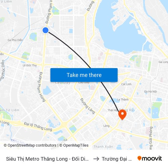 Siêu Thị Metro Thăng Long - Đối Diện Ngõ 599 Phạm Văn Đồng to Trường Đại Học Thủy Lợi map