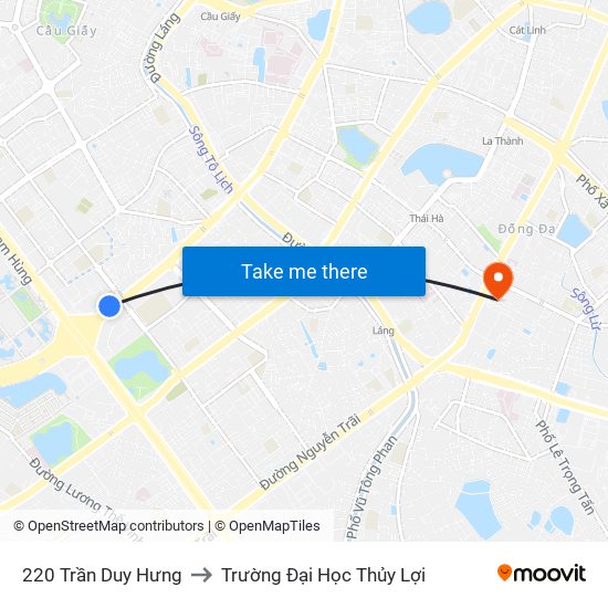 220 Trần Duy Hưng to Trường Đại Học Thủy Lợi map