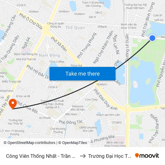 Công Viên Thống Nhất - Trần Nhân Tông to Trường Đại Học Thủy Lợi map