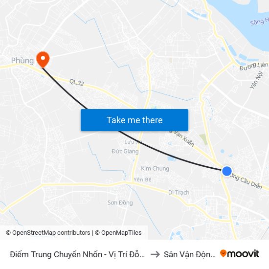 Điểm Trung Chuyển Nhổn - Vị Trí Đỗ Tuyến 20, 29, 32 (Chiều Sơn Tây - Hà Nội)- Đường 32 to Sân Vận Động Huyện Đan Phượng map