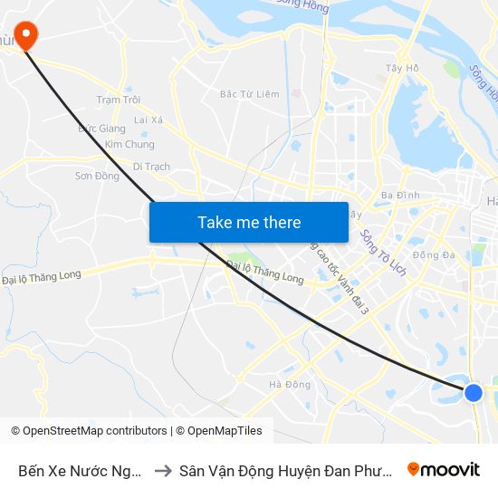 Bến Xe Nước Ngầm to Sân Vận Động Huyện Đan Phượng map