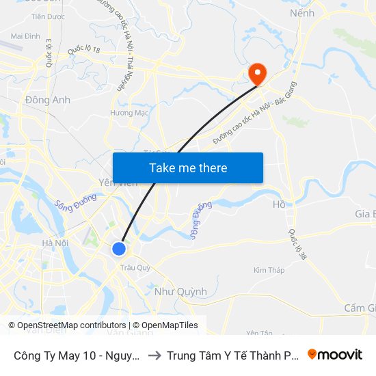 Công Ty May 10 - Nguyễn Văn Linh to Trung Tâm Y Tế Thành Phố Bắc Ninh map