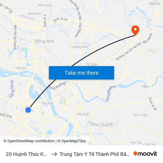 20 Huỳnh Thúc Kháng to Trung Tâm Y Tế Thành Phố Bắc Ninh map