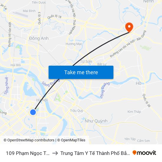 109 Phạm Ngọc Thạch to Trung Tâm Y Tế Thành Phố Bắc Ninh map