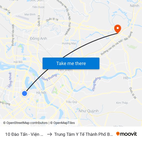 10 Đào Tấn - Viện Vật Lý to Trung Tâm Y Tế Thành Phố Bắc Ninh map