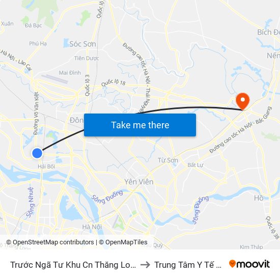 Trước Ngã Tư Khu Cn Thăng Long 100m (Chiều Nội Bài - Hà Nội) to Trung Tâm Y Tế Thành Phố Bắc Ninh map