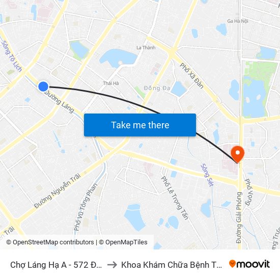 Chợ Láng Hạ A - 572 Đường Láng to Khoa Khám Chữa Bệnh Theo Yêu Cầu map