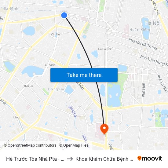 Hè Trước Tòa Nhà Pta - Số 1 Kim Mã to Khoa Khám Chữa Bệnh Theo Yêu Cầu map