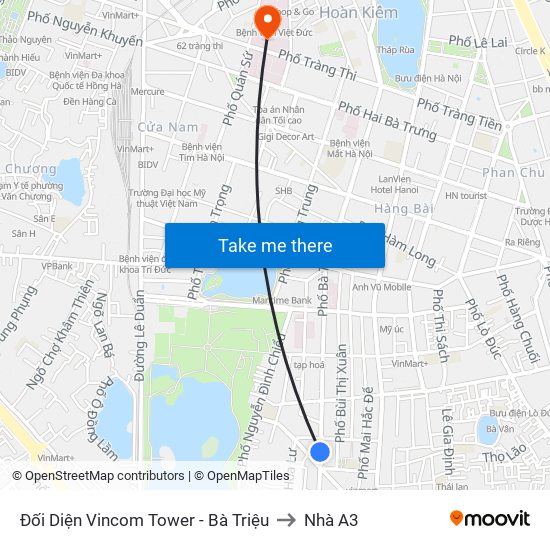 Đối Diện Vincom Tower - Bà Triệu to Nhà A3 map