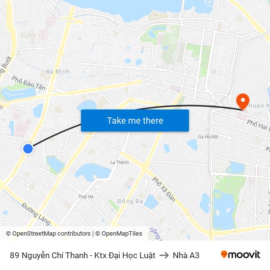 89 Nguyễn Chí Thanh - Ktx Đại Học Luật to Nhà A3 map