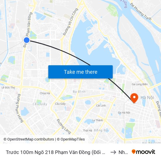 Trước 100m Ngõ 218 Phạm Văn Đồng (Đối Diện Công Viên Hòa Bình) to Nhà A3 map