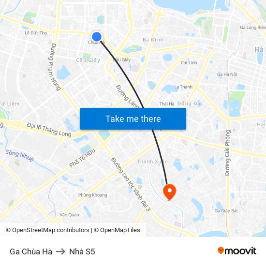 Ga Chùa Hà to Nhà S5 map