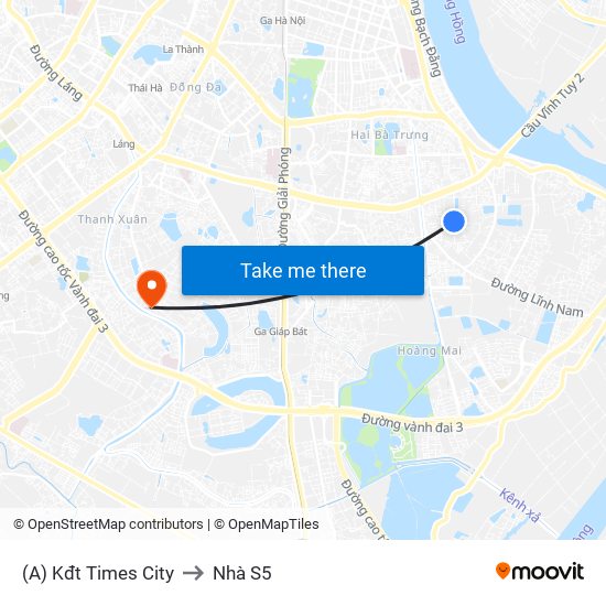 (A) Kđt Times City to Nhà S5 map