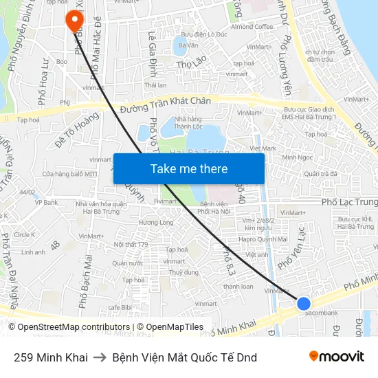 259 Minh Khai to Bệnh Viện Mắt Quốc Tế Dnd map