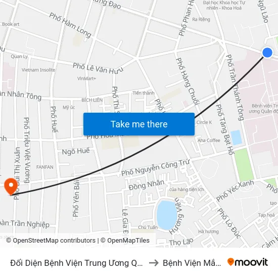 Đối Diện Bệnh Viện Trung Ương Quân Đội 108 - Trần Hưng Đạo to Bệnh Viện Mắt Quốc Tế Dnd map