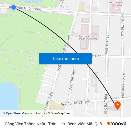 Công Viên Thống Nhất - Trần Nhân Tông to Bệnh Viện Mắt Quốc Tế Dnd map