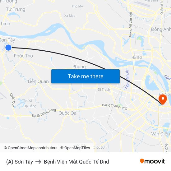 (A) Sơn Tây to Bệnh Viện Mắt Quốc Tế Dnd map