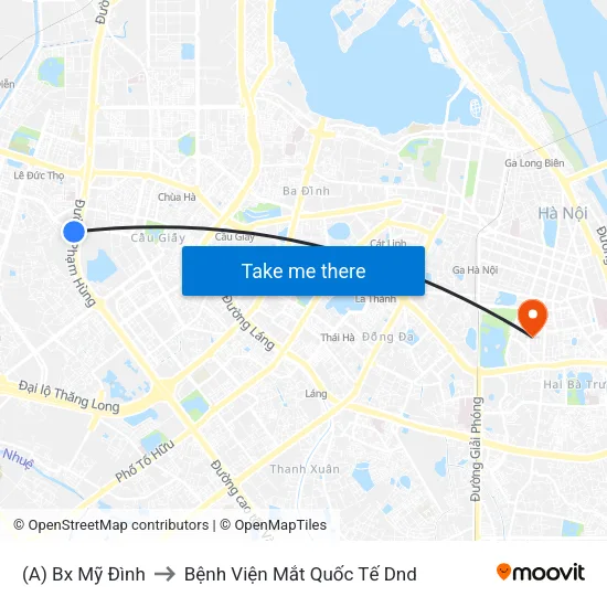 (A) Bx Mỹ Đình to Bệnh Viện Mắt Quốc Tế Dnd map