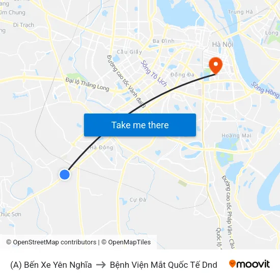 (A) Bến Xe Yên Nghĩa to Bệnh Viện Mắt Quốc Tế Dnd map