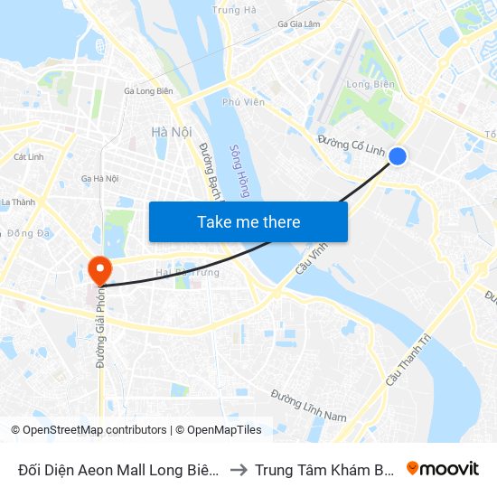 Đối Diện Aeon Mall Long Biên (Cột Điện T4a/2a-B Đường Cổ Linh) to Trung Tâm Khám Bệnh Và Điều Trị Trong Ngày map
